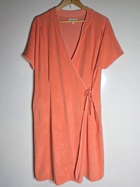 Cuddledown Pima Cotton Coral Wrap-Style Short Sleeve sleep robe Size medium